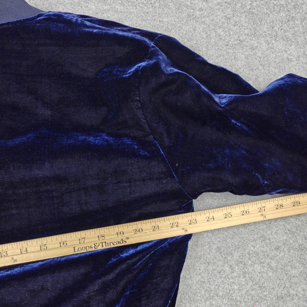 Reves Jacket Mens Medium Blue Velvet Bomber Full Zip Lined Pockets Rib Knit - Picture 9 of 10